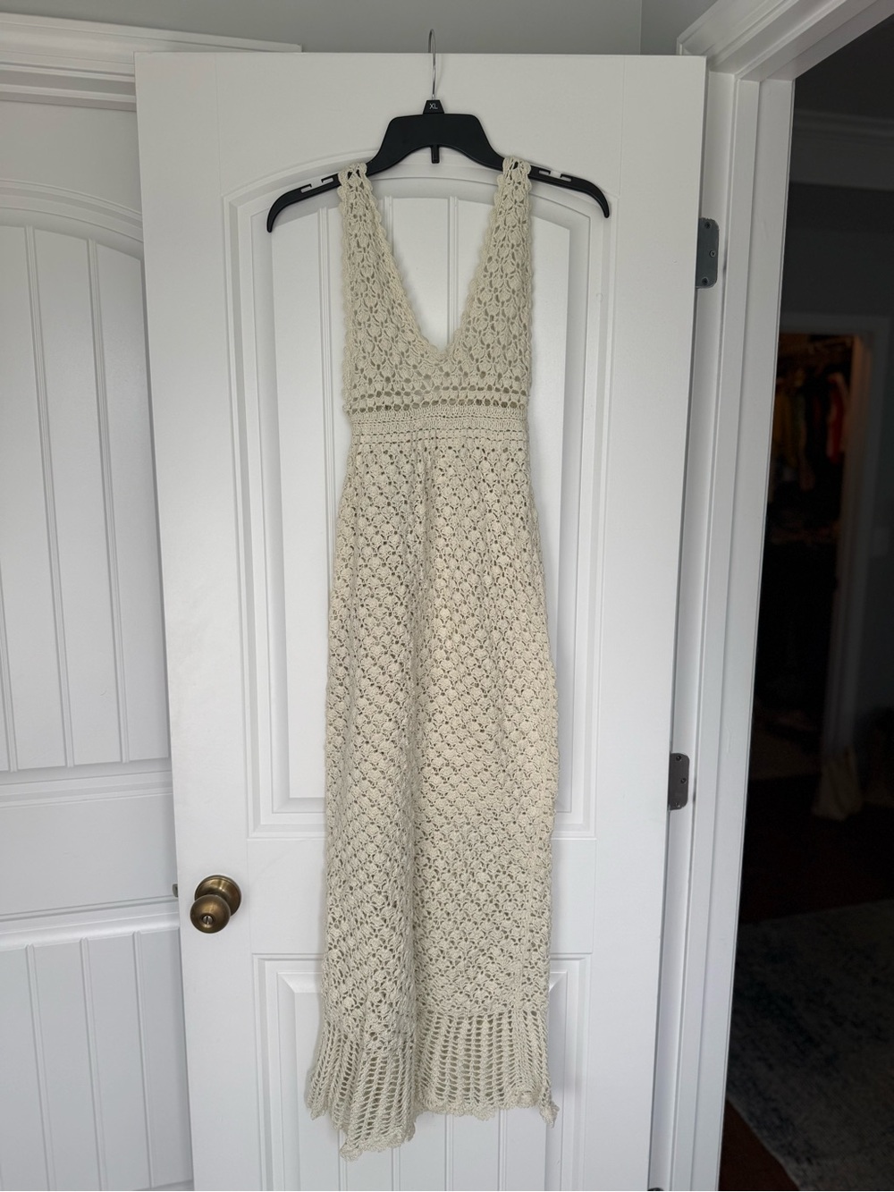 Helen Jon Cream Crochet Maxi Dress/Cover-Up Boho Resort Beach Dress Size M